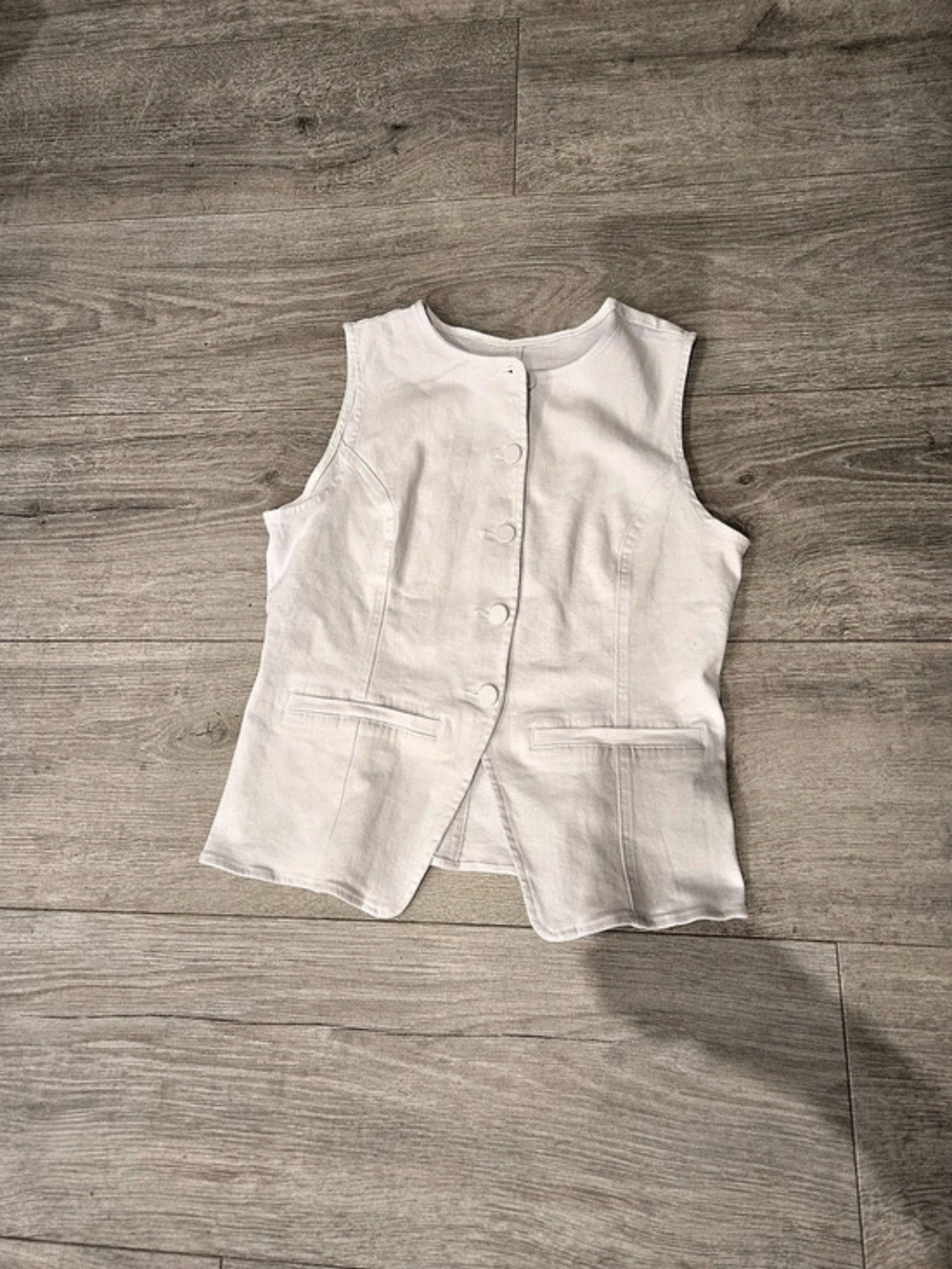 Tankaneo Women's Button-Down Denim Vest Top White Large